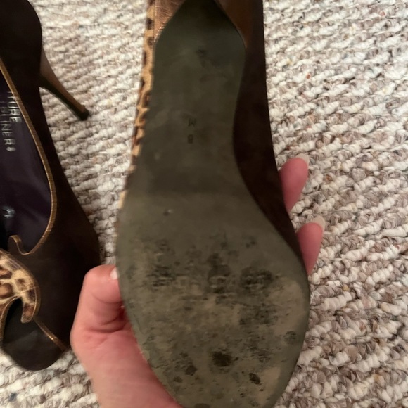DONALD PLINER COUTURE Animal Print and Suede Peep Toe Heels - Picture 8 of 13